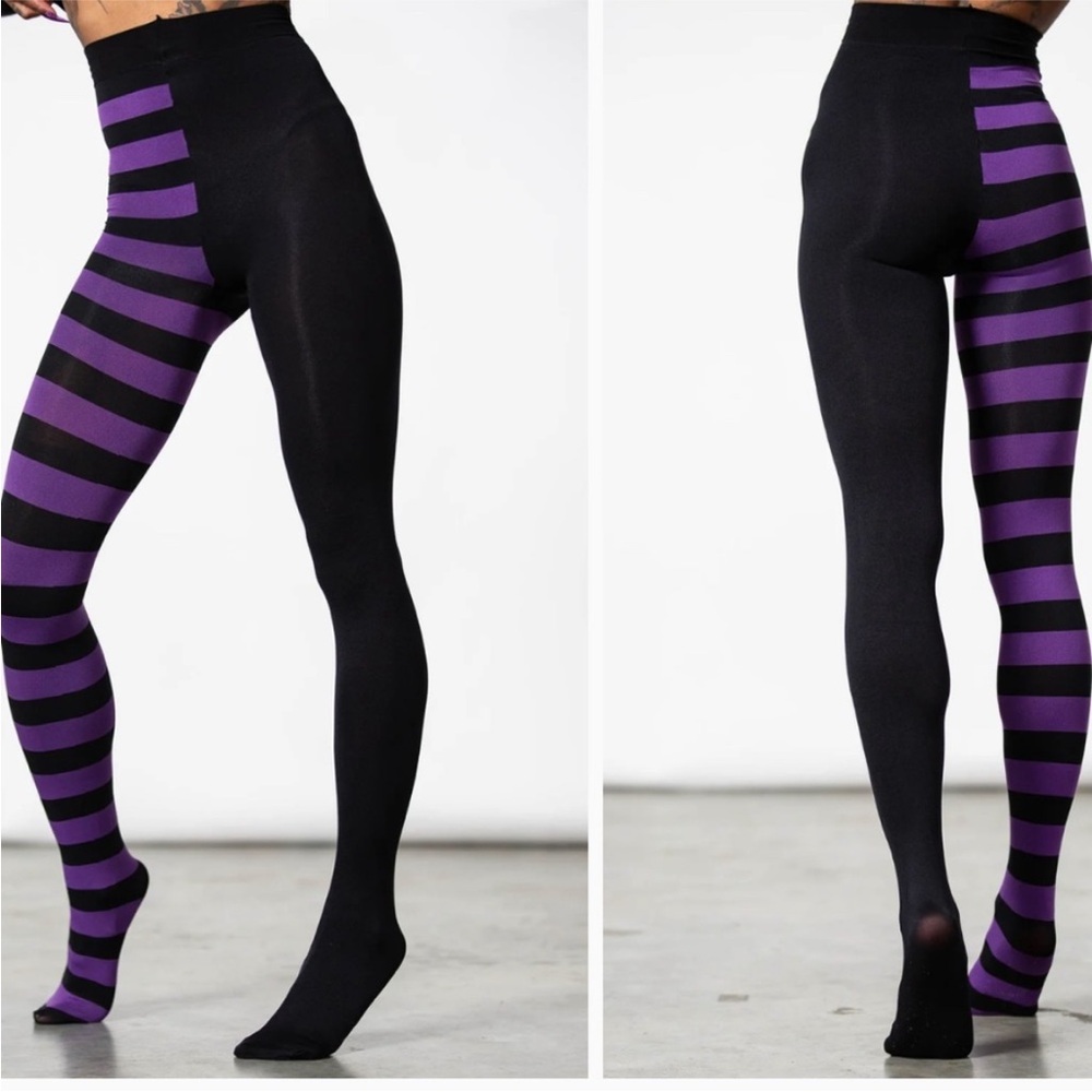 Killstar Black and Purple Striped Hosiery